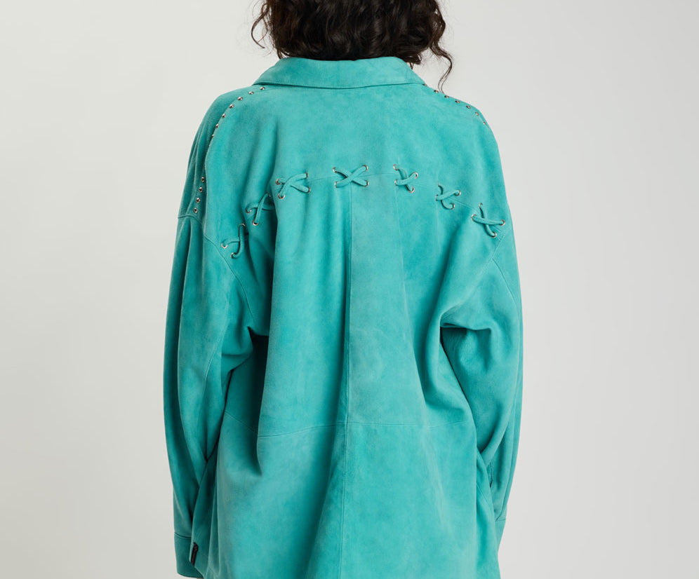 Cross My Heart Laced Suede Jacket - Mint Green