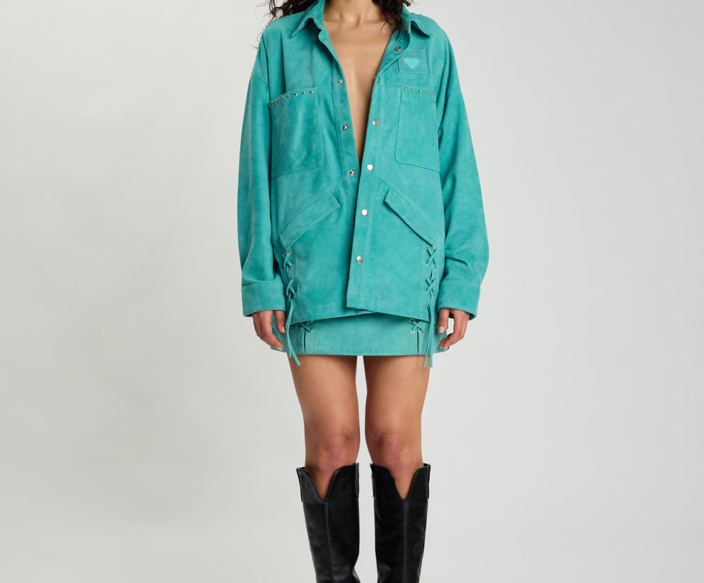 Cross My Heart Laced Suede Jacket - Mint Green