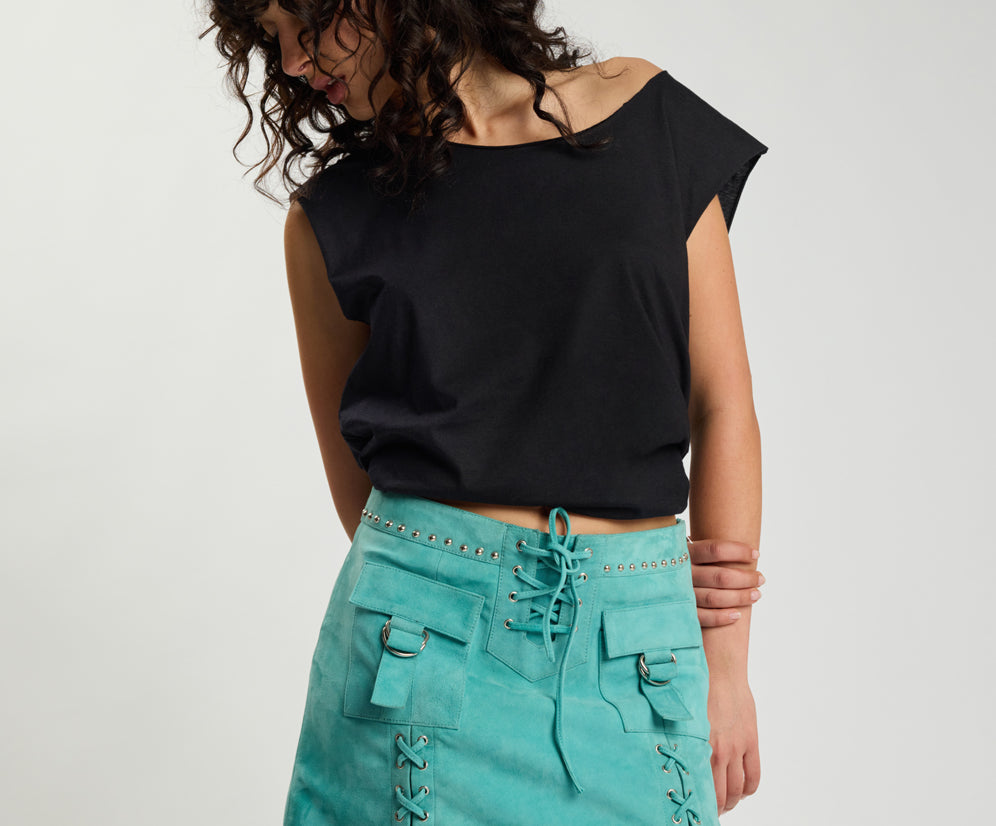 Cross My Heart Laced Suede Mini Skirt - Mint Green
