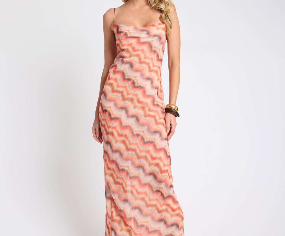 Jagger Maxi Slip Dress - Sunset Chevron Print