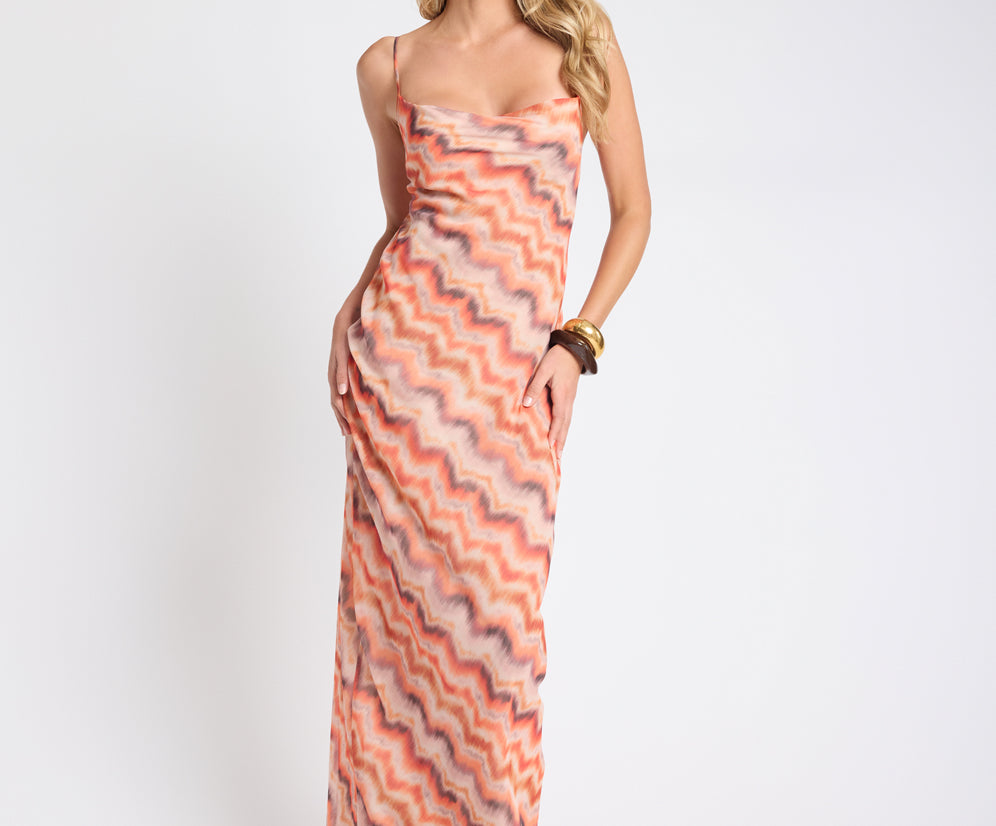 Jagger Maxi Slip Dress - Sunset Chevron Print