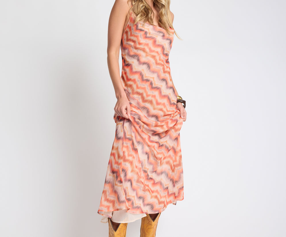 Jagger Maxi Slip Dress - Sunset Chevron Print