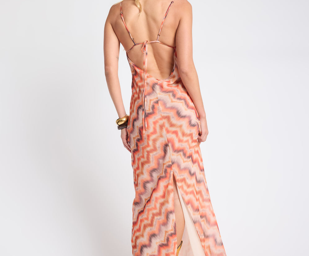Jagger Maxi Slip Dress - Sunset Chevron Print