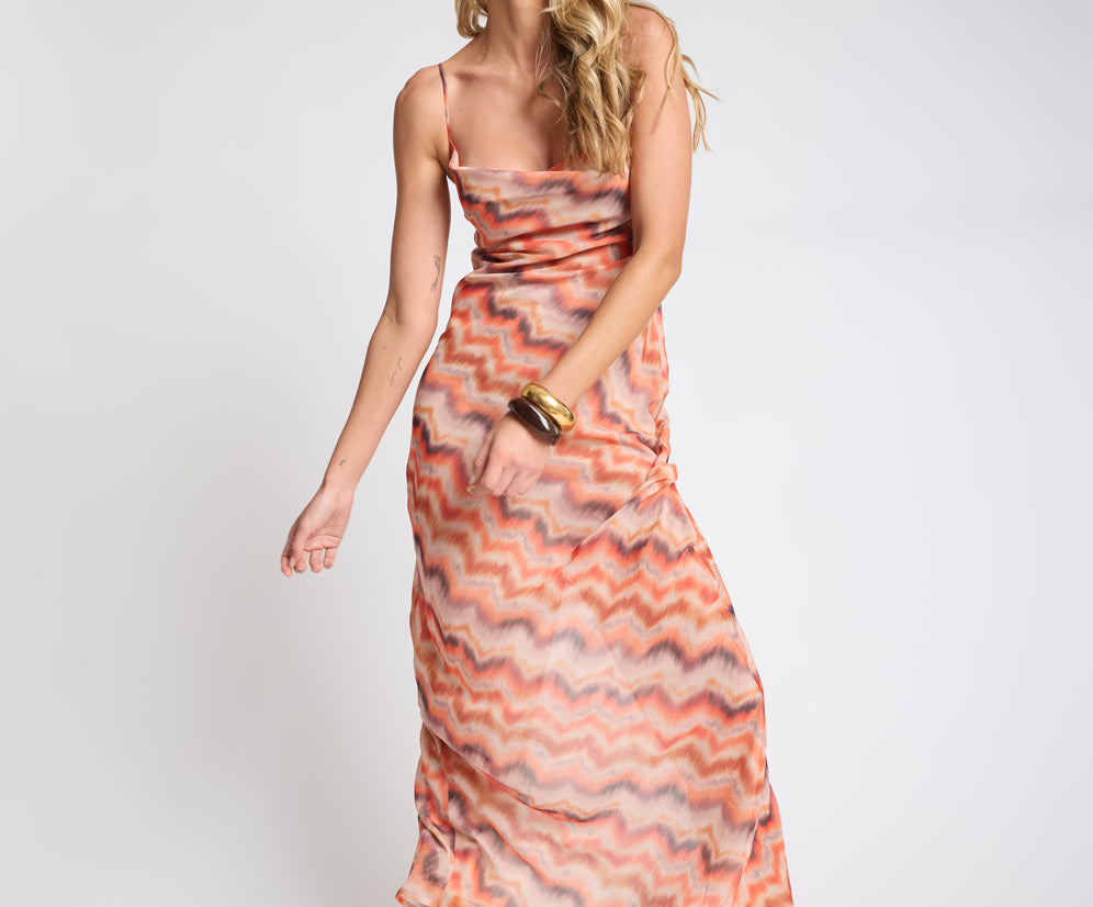 Jagger Maxi Slip Dress - Sunset Chevron Print