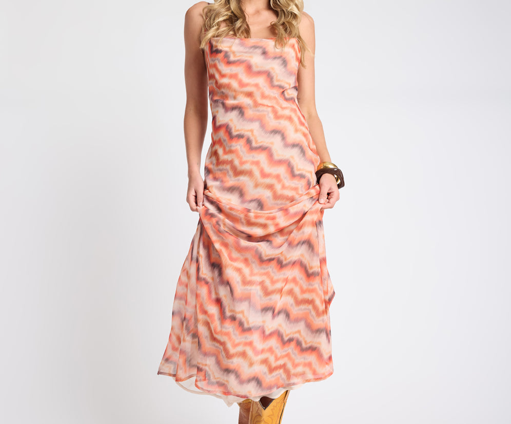 Jagger Maxi Slip Dress - Sunset Chevron Print