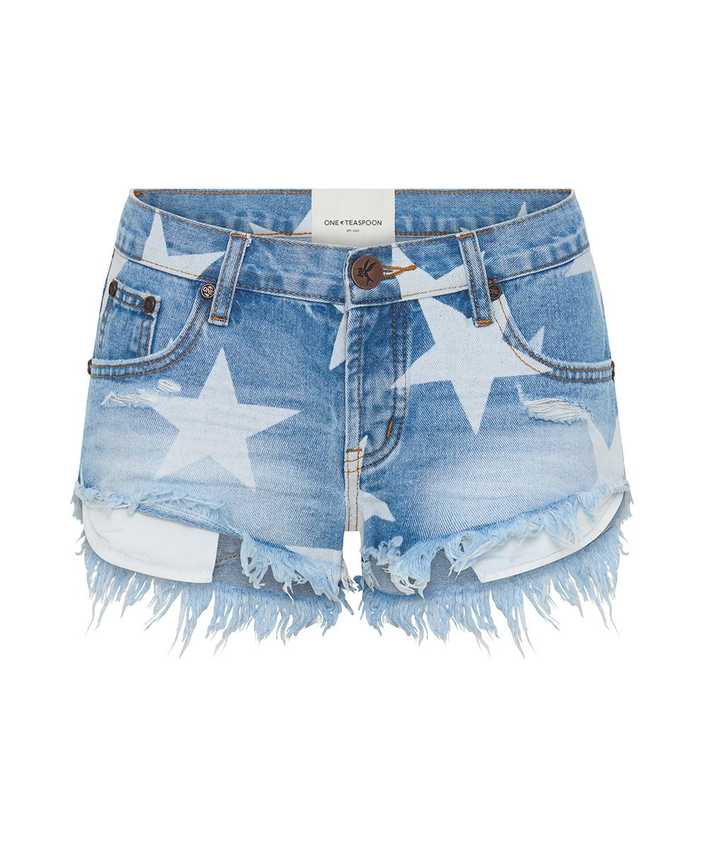 Dukes Low Waist Mini Denim Shorts - Starwash Blue
