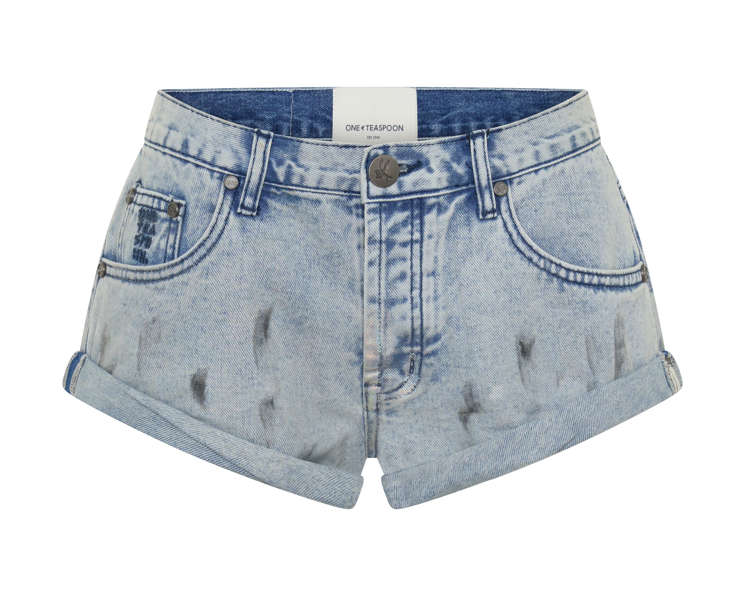 Bandits Low Waist Denim Shorts - Chrome Grafitti Blue