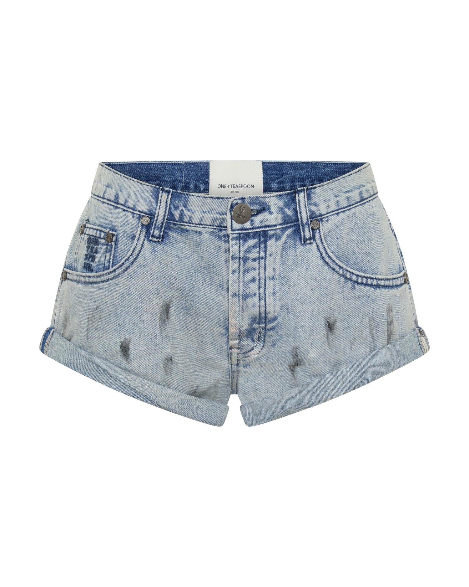 Bandits Low Waist Denim Shorts - Chrome Grafitti Blue