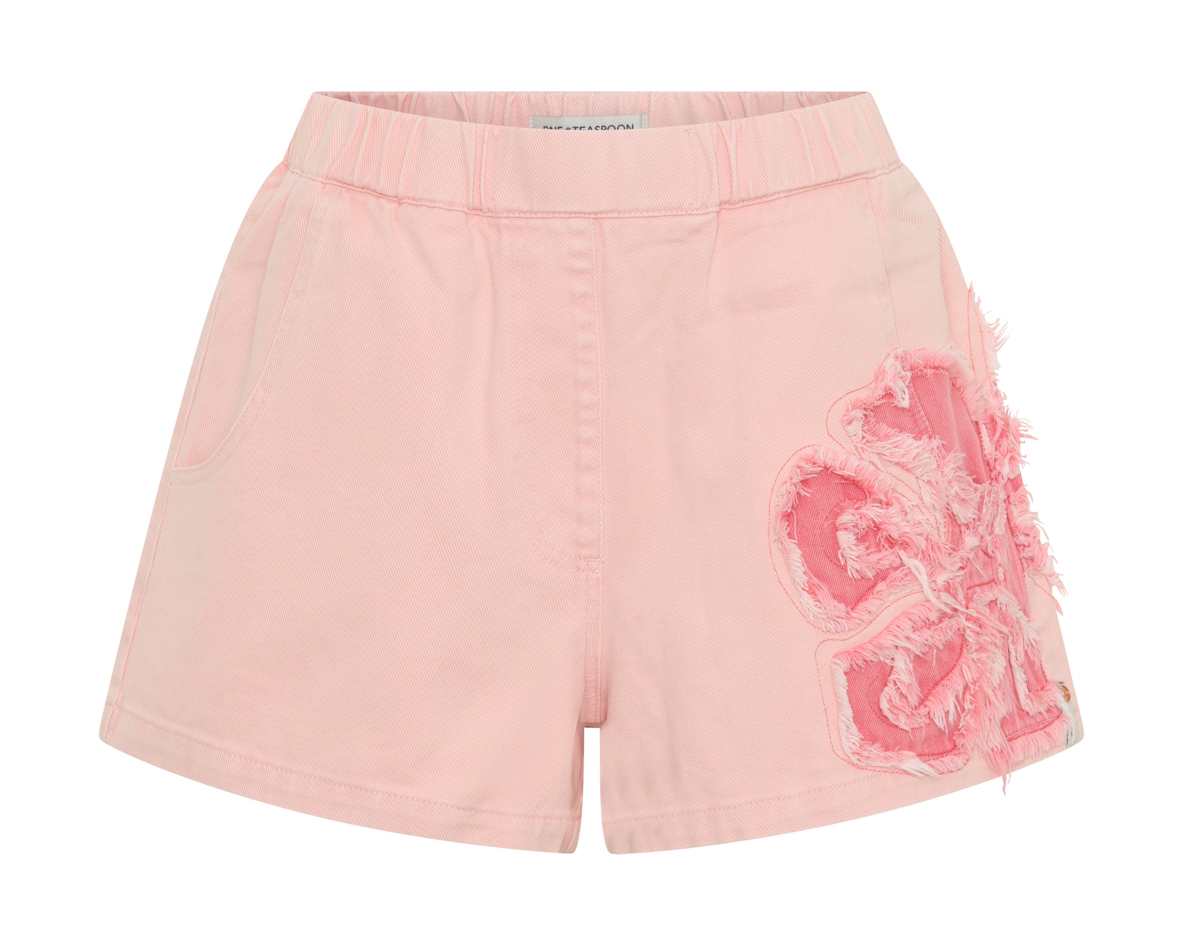 Funks High Waist Frayed Elasticated Flippy Denim Shorts - Pink Petal