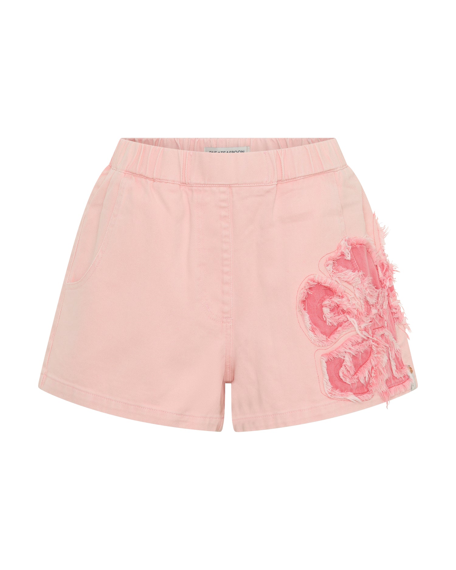 Funks High Waist Frayed Elasticated Flippy Denim Shorts - Pink Petal
