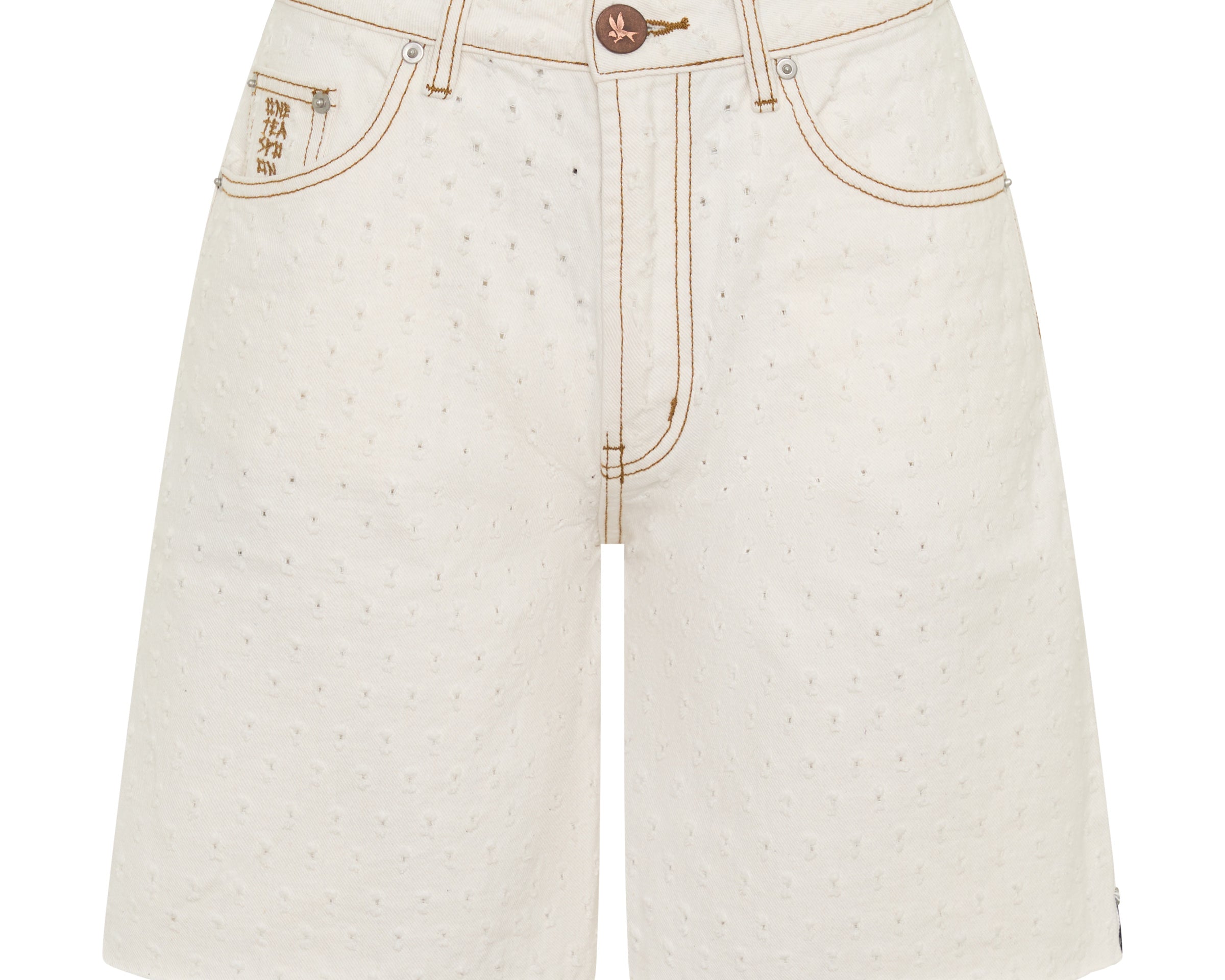 Rebel Rise High Waist Long Length Denim Shorts - Drilled White Beauty