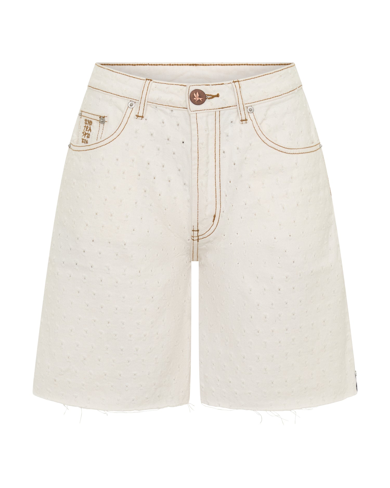 Rebel Rise High Waist Long Length Denim Shorts - Drilled White Beauty