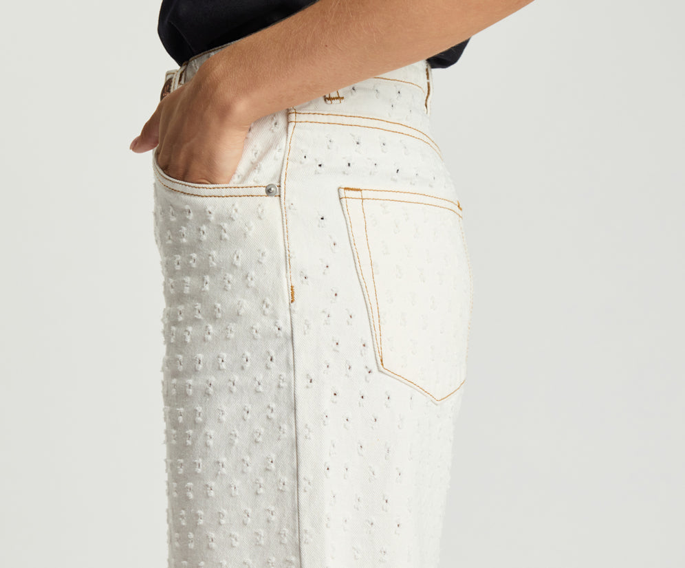 Rebel Rise High Waist Long Length Denim Shorts - Drilled White Beauty
