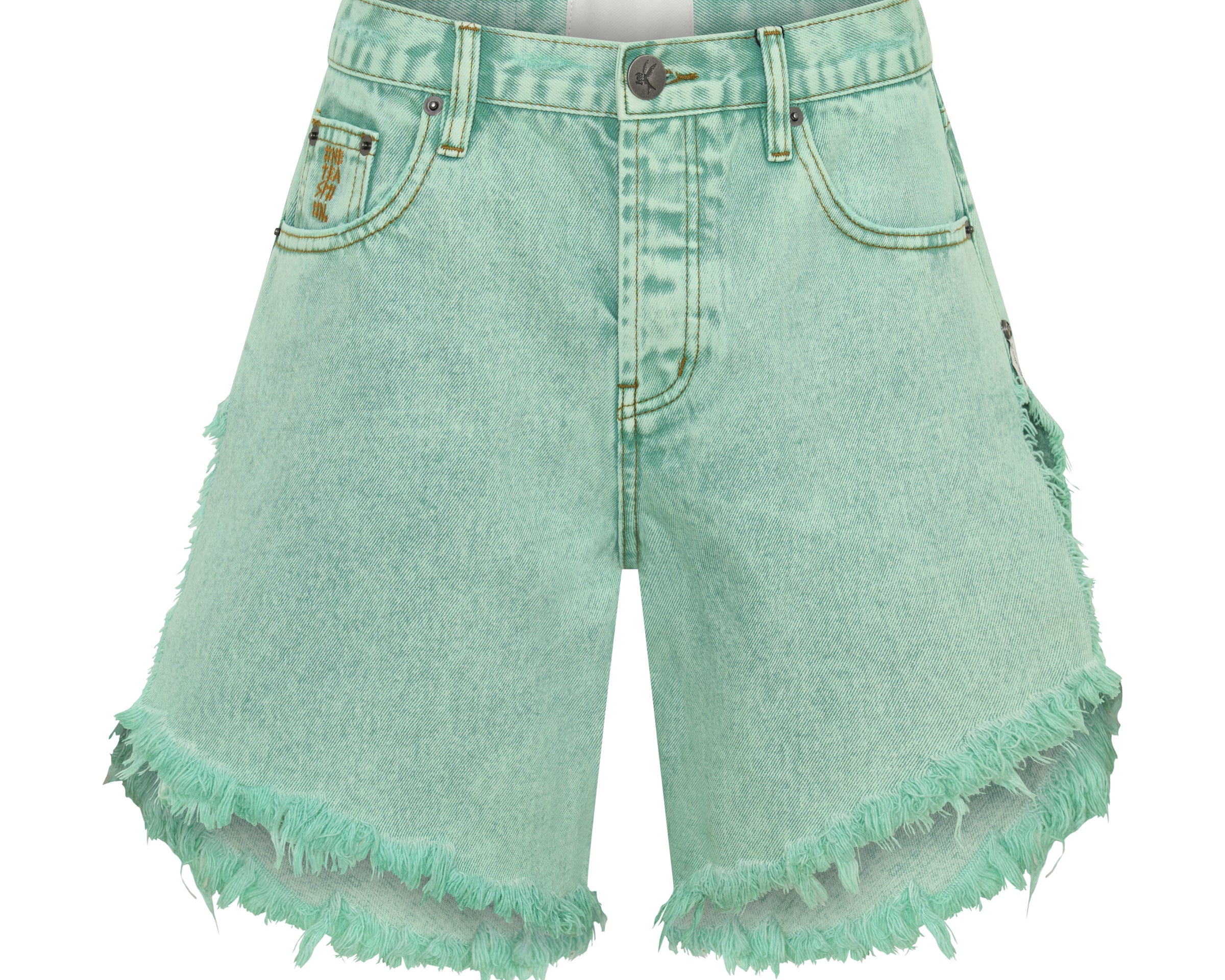 Frankies Low Waist Long Length Denim Shorts - Seaglass Green