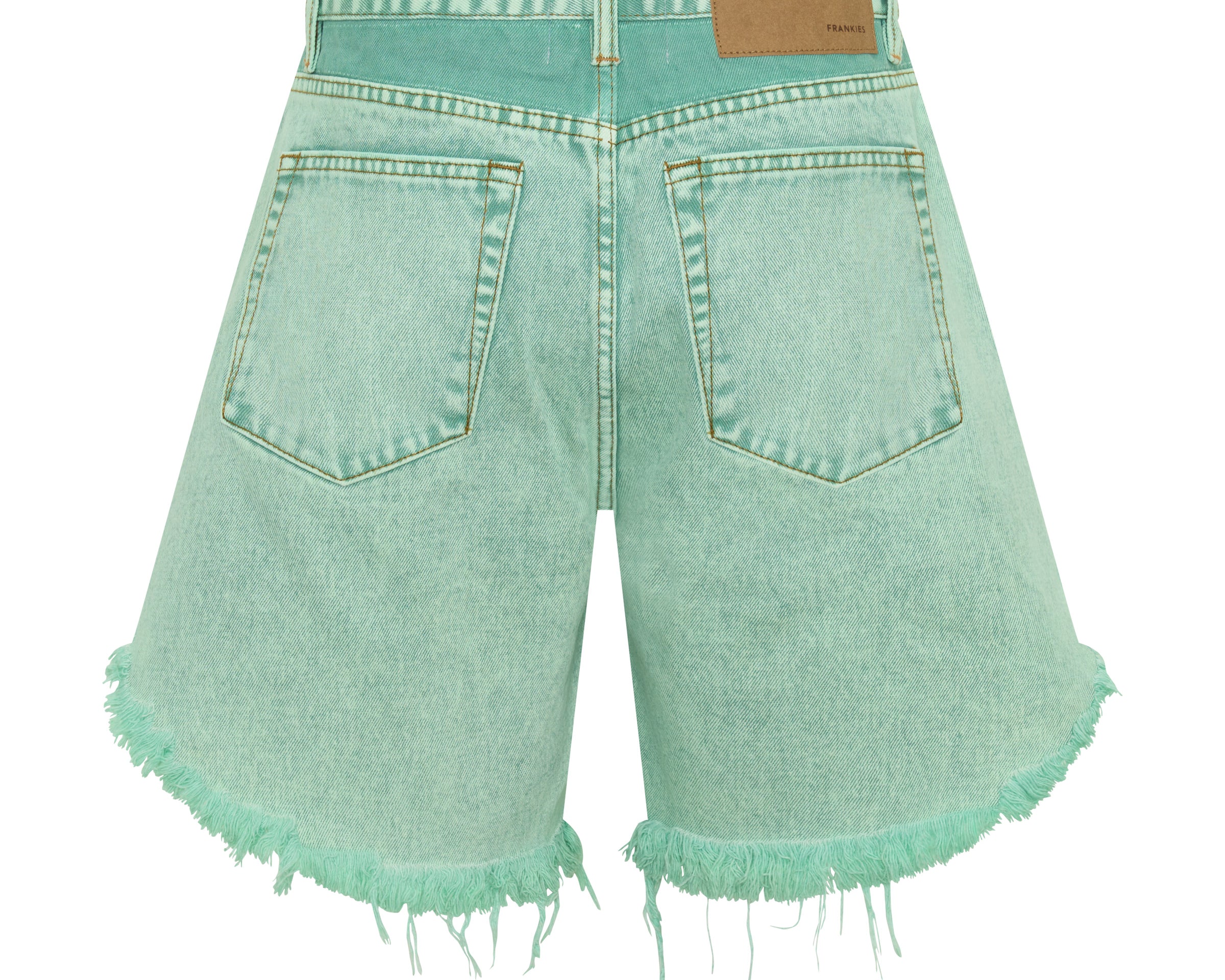 Frankies Low Waist Long Length Denim Shorts - Seaglass Green