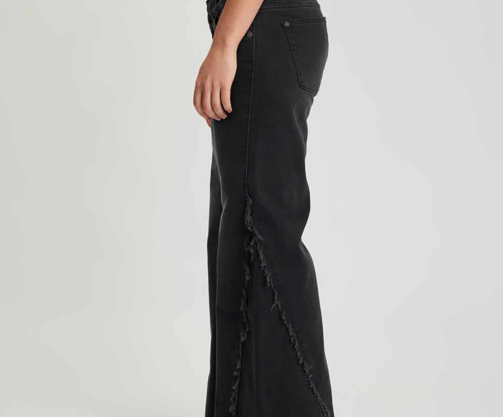 Johnnies Low Waist Wide Leg Flared Denim Jeans - Smokey Black