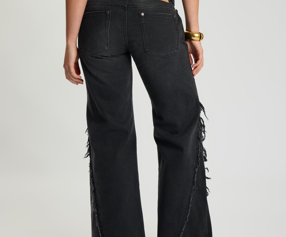 Johnnies Low Waist Wide Leg Flared Denim Jeans - Smokey Black