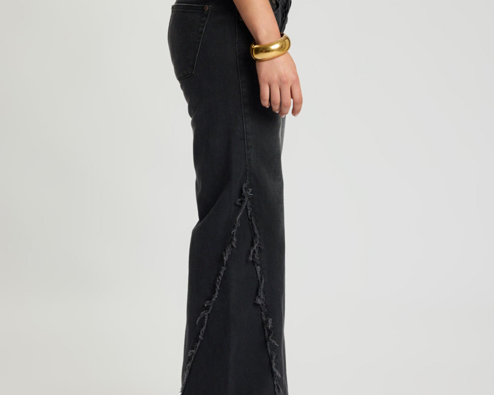 Johnnies Low Waist Wide Leg Flared Denim Jeans - Smokey Black