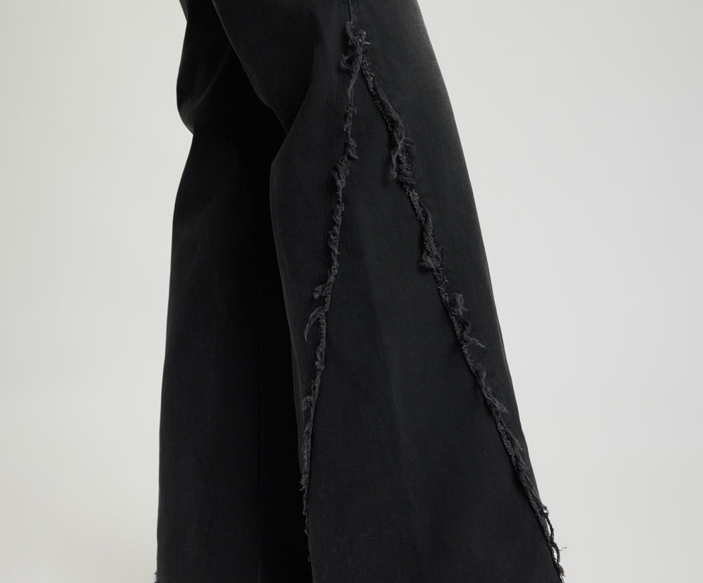 Johnnies Low Waist Wide Leg Flared Denim Jeans - Smokey Black