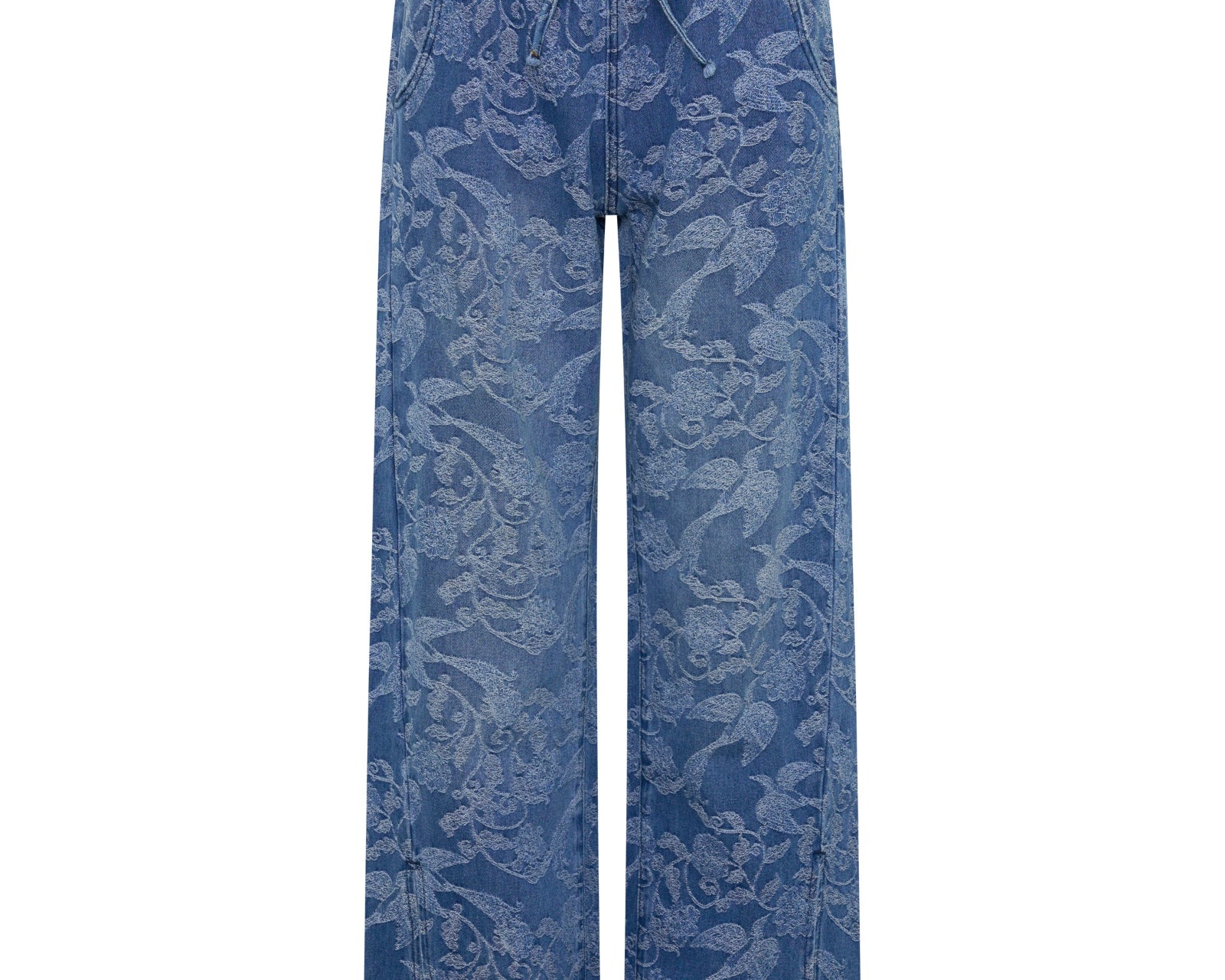 Roadhouse Mid Waist Wide Leg Drawstring Denim Jeans - Soaring Jacquard Blue