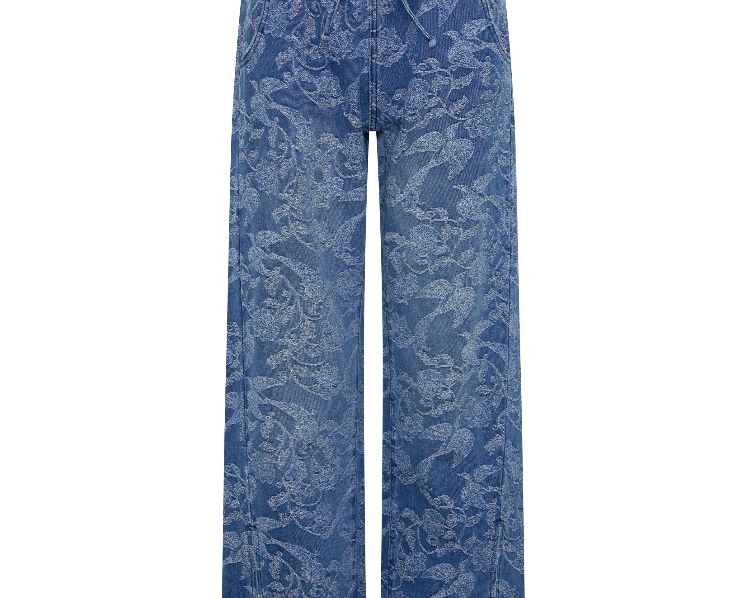 Roadhouse Mid Waist Wide Leg Drawstring Denim Jeans - Soaring Jacquard Blue