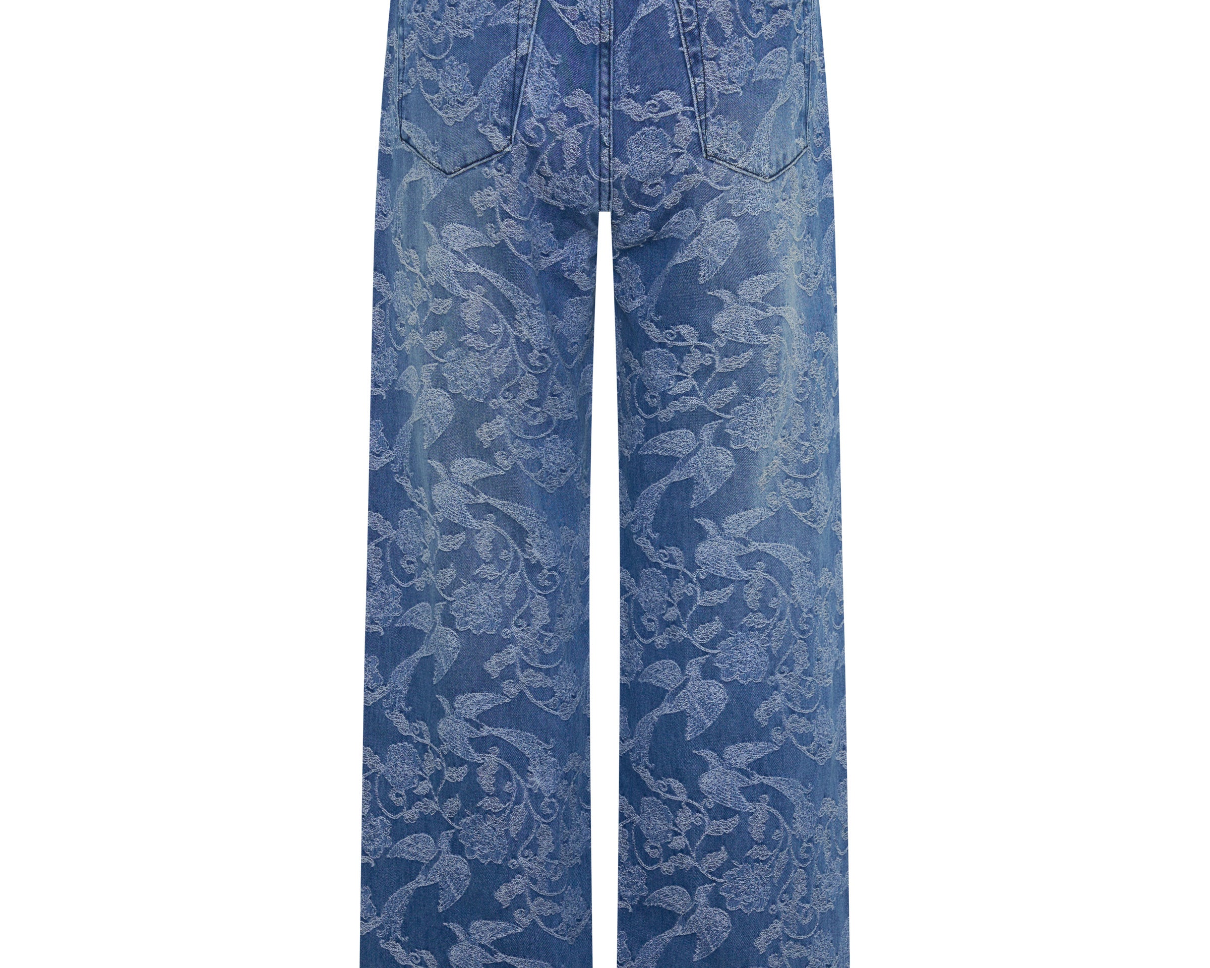 Roadhouse Mid Waist Wide Leg Drawstring Denim Jeans - Soaring Jacquard Blue
