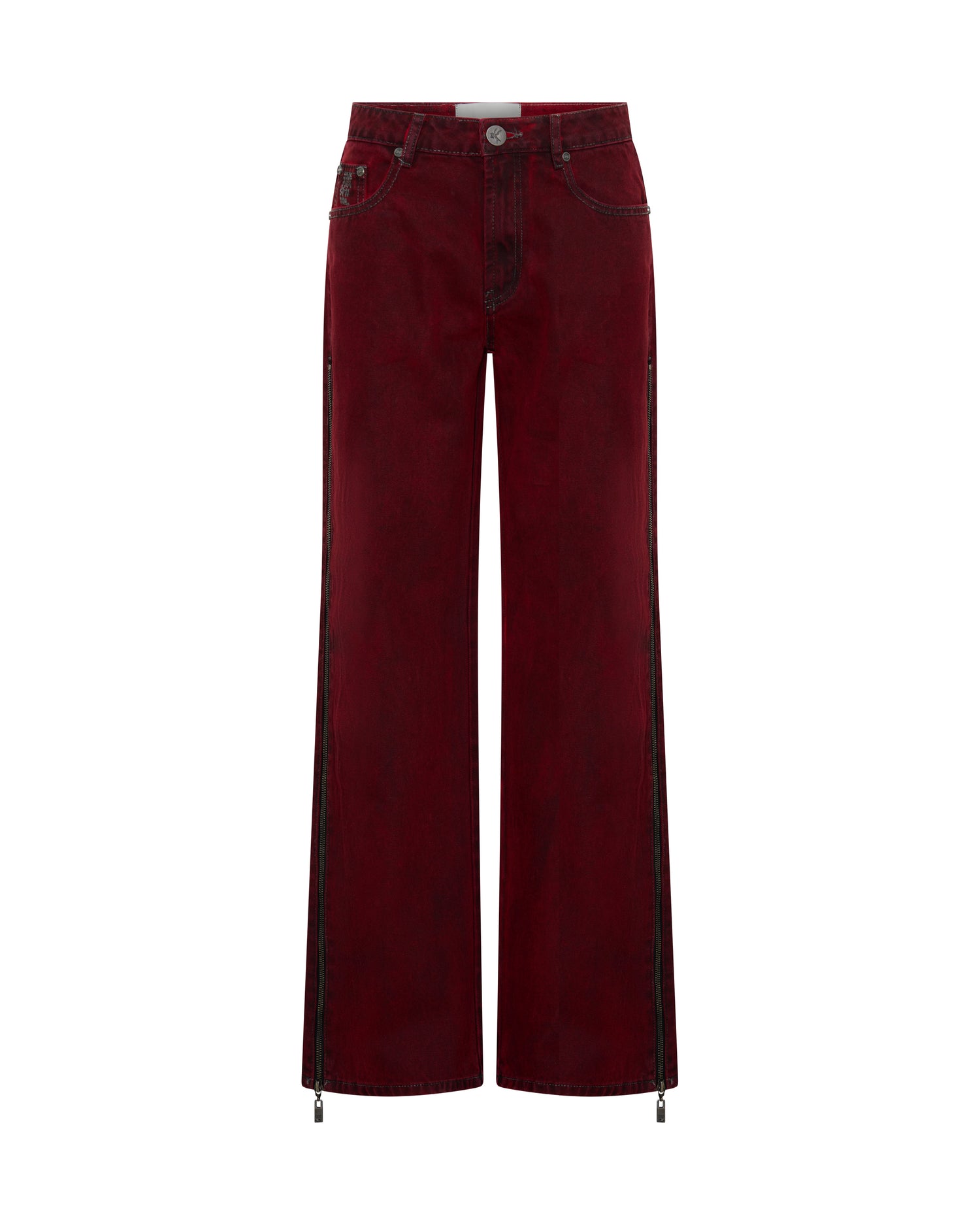 Jackson Mid Waist Wide Leg Denim Jeans - Oil Stained Maroon