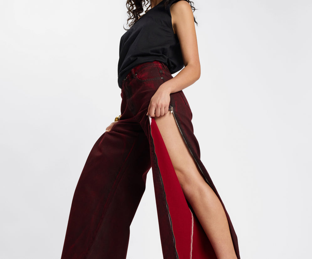 Jackson Mid Waist Wide Leg Denim Jeans - Oil Stained Maroon