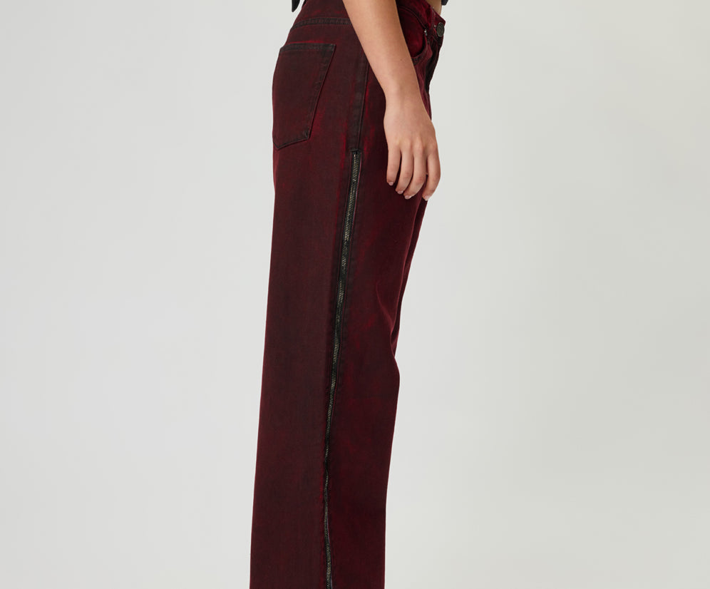 Jackson Mid Waist Wide Leg Denim Jeans - Oil Stained Maroon