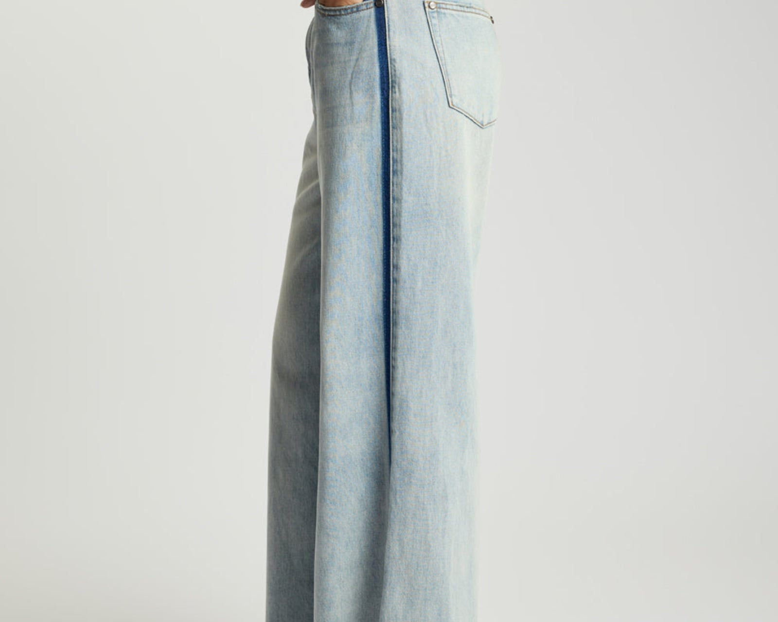 Love Machines Mid Waist Super Wide Leg Denim Jeans - Split Party Contrast Blue