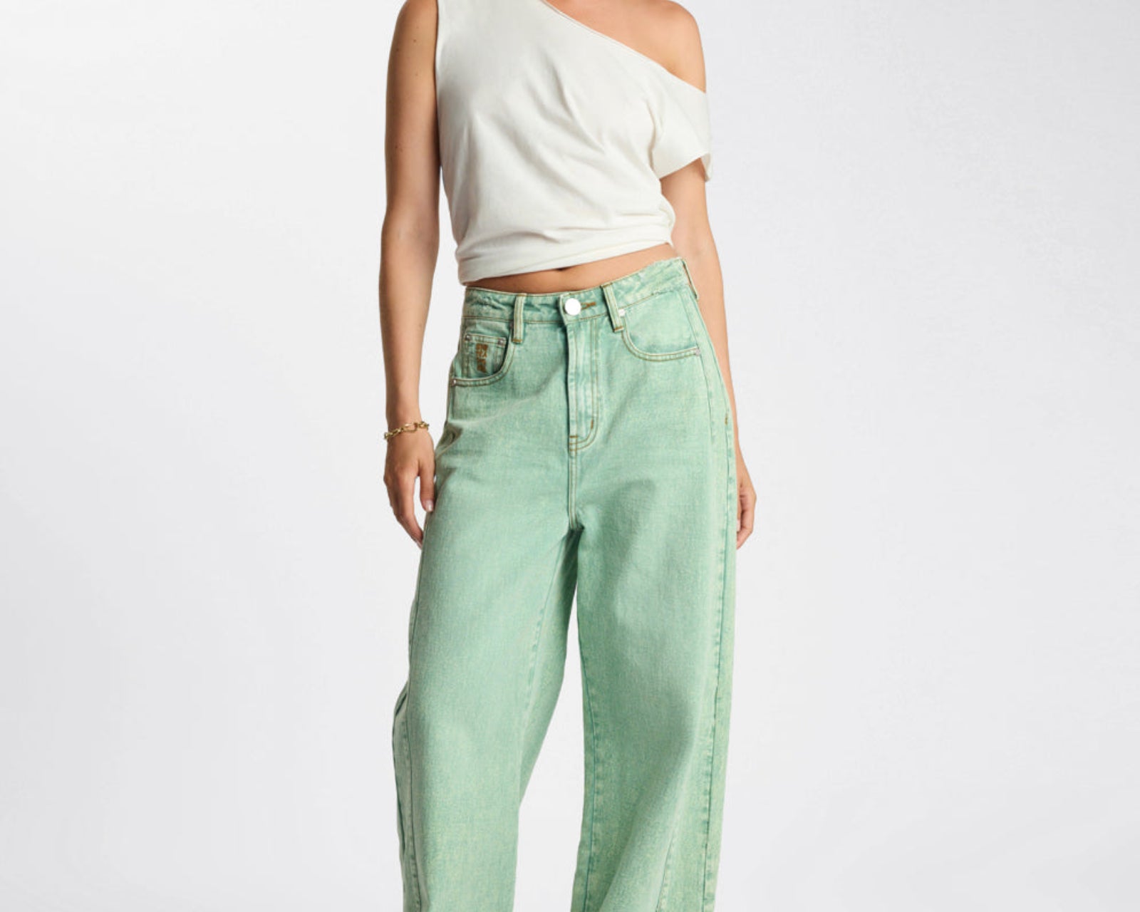 Love Machines Mid Waist Super Wide Leg Denim Jeans - Seaglass Green
