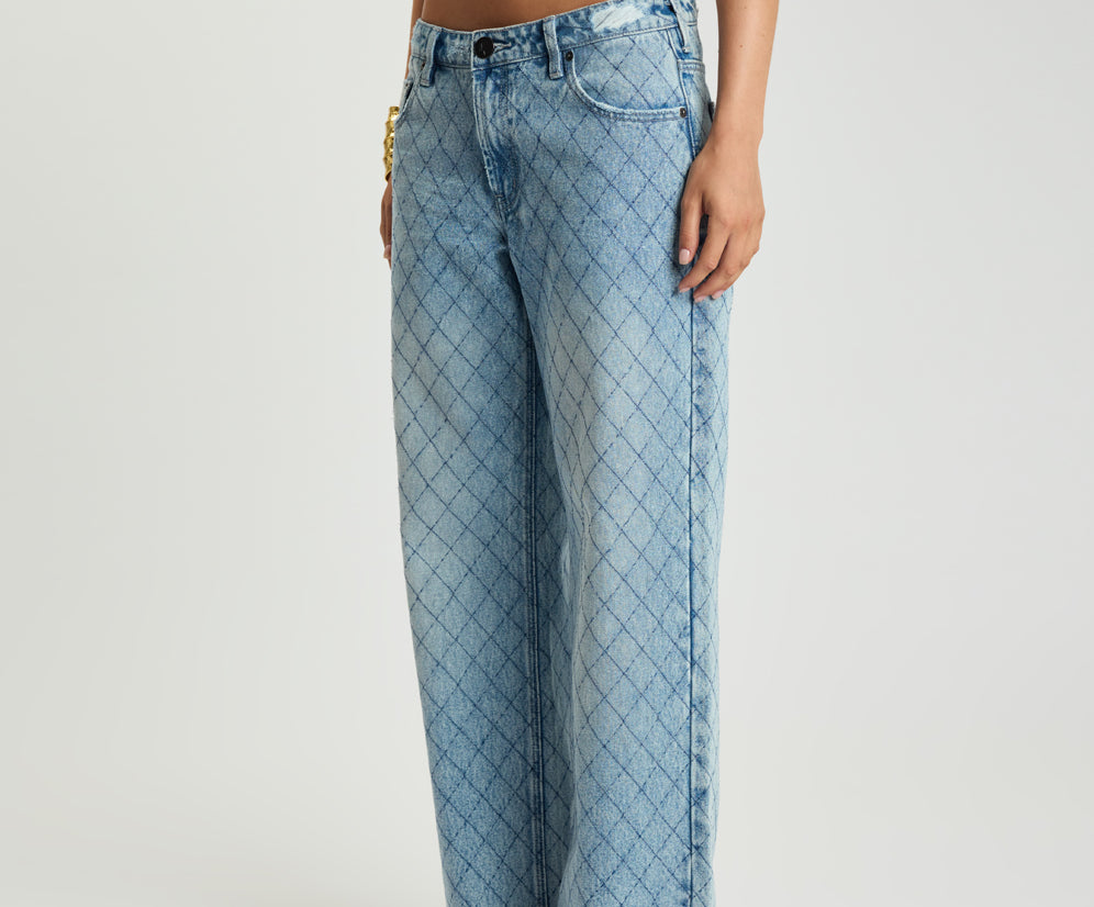 Low Riders Low Waist Wide Leg Denim Jeans - Harlequin Salty Dog