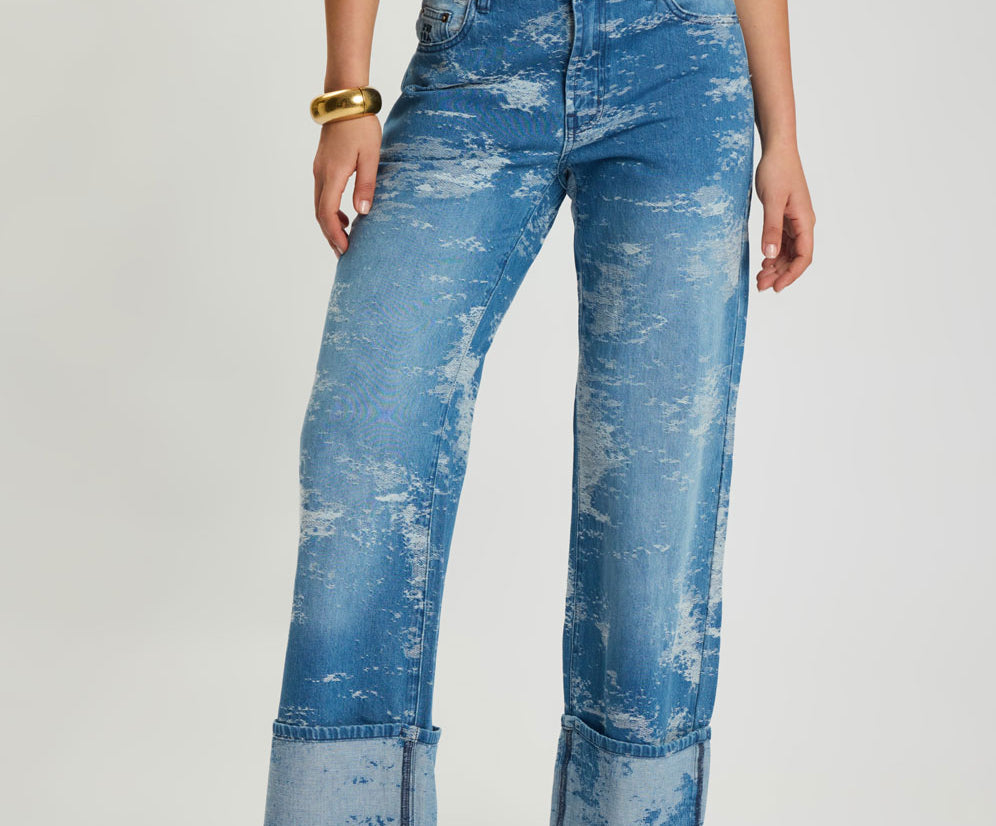 Low Riders Low Waist Wide Leg Denim Jeans - Torn Sky Blue
