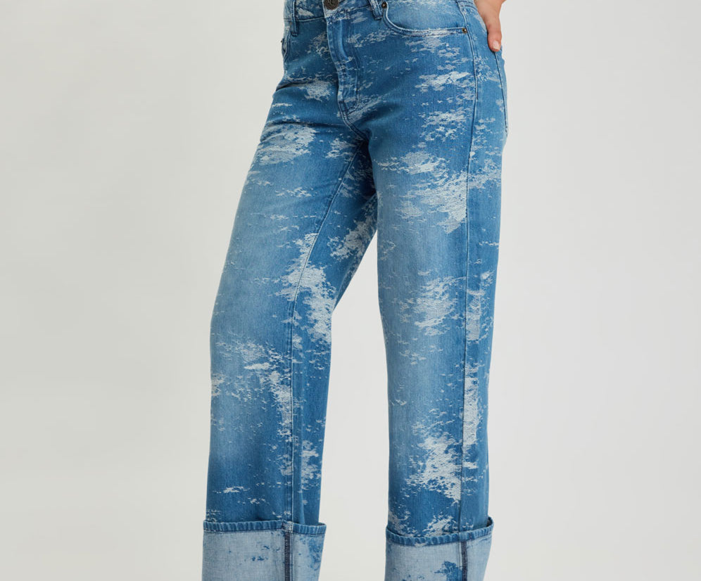 Low Riders Low Waist Wide Leg Denim Jeans - Torn Sky Blue