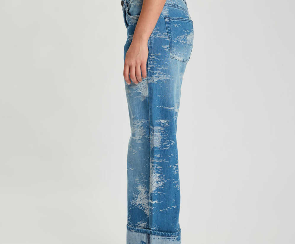 Low Riders Low Waist Wide Leg Denim Jeans - Torn Sky Blue