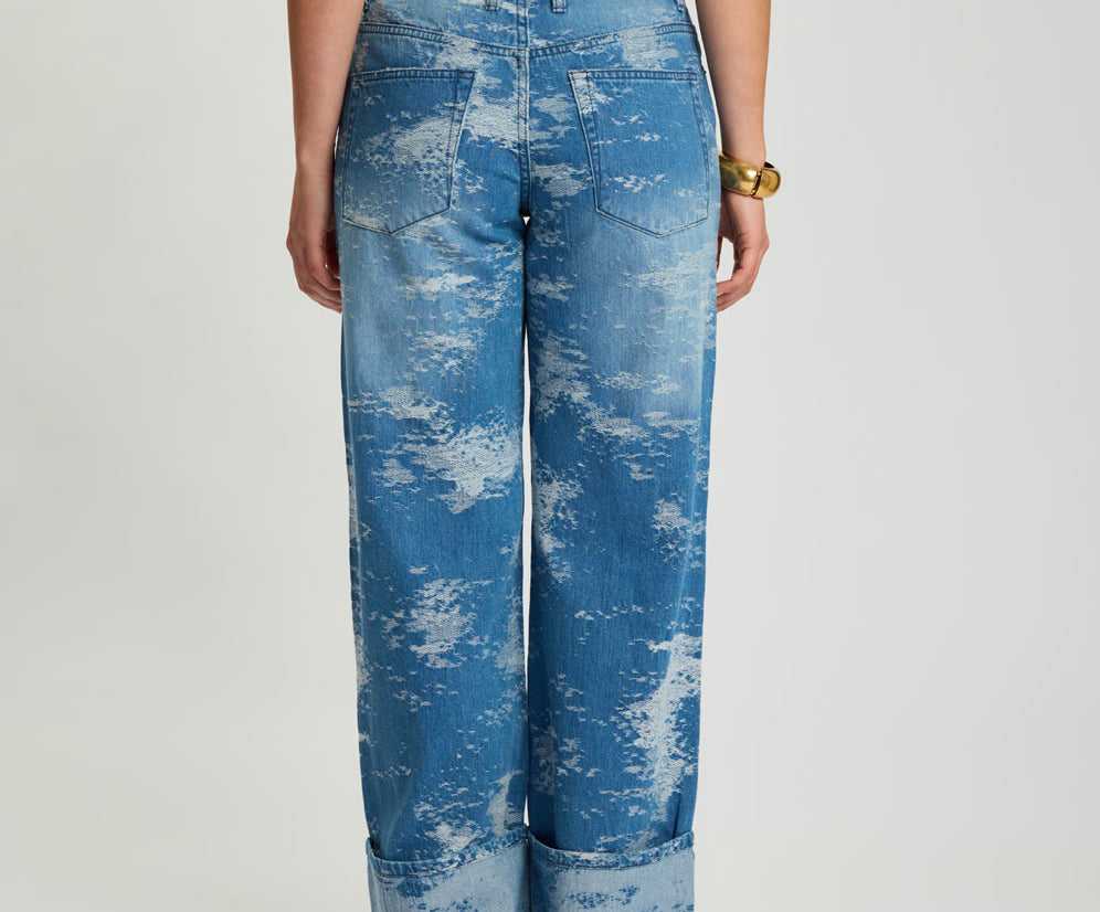 Low Riders Low Waist Wide Leg Denim Jeans - Torn Sky Blue