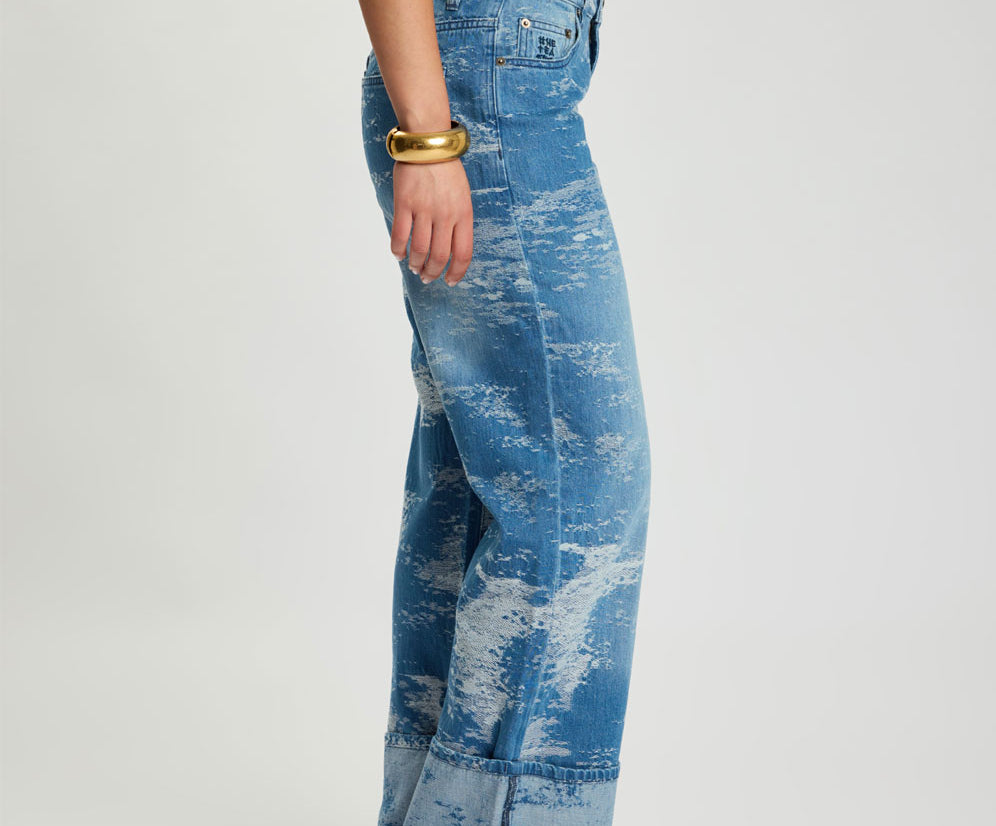 Low Riders Low Waist Wide Leg Denim Jeans - Torn Sky Blue