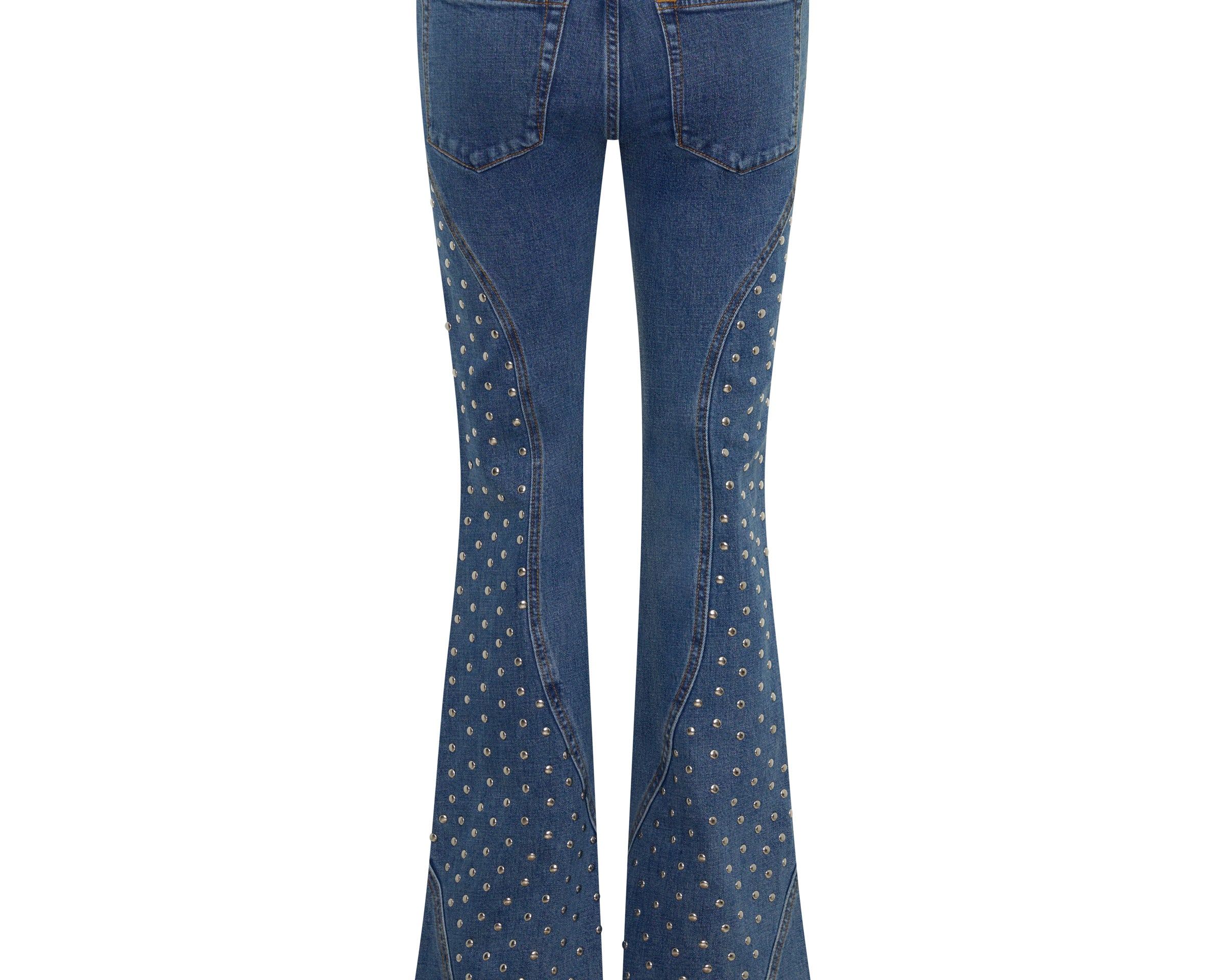 Chrome Edge Mid Waist Flared Studded Denim Jeans - Eclipse Blue