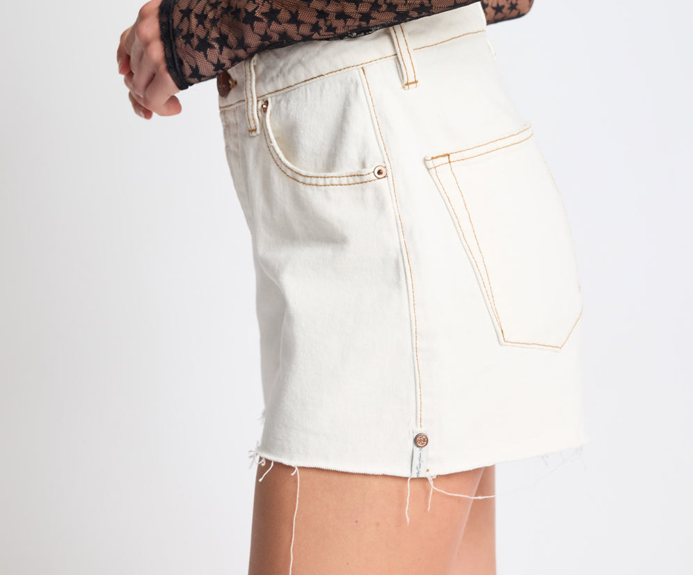Rustlers High Waist Denim Shorts - White Beauty