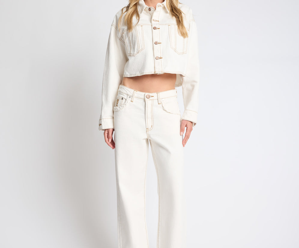 Rustler Cropped Denim Shacket - White Beauty
