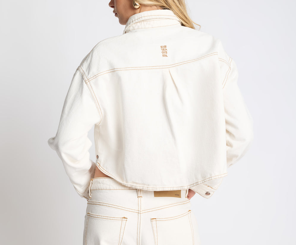 Rustler Cropped Denim Shacket - White Beauty