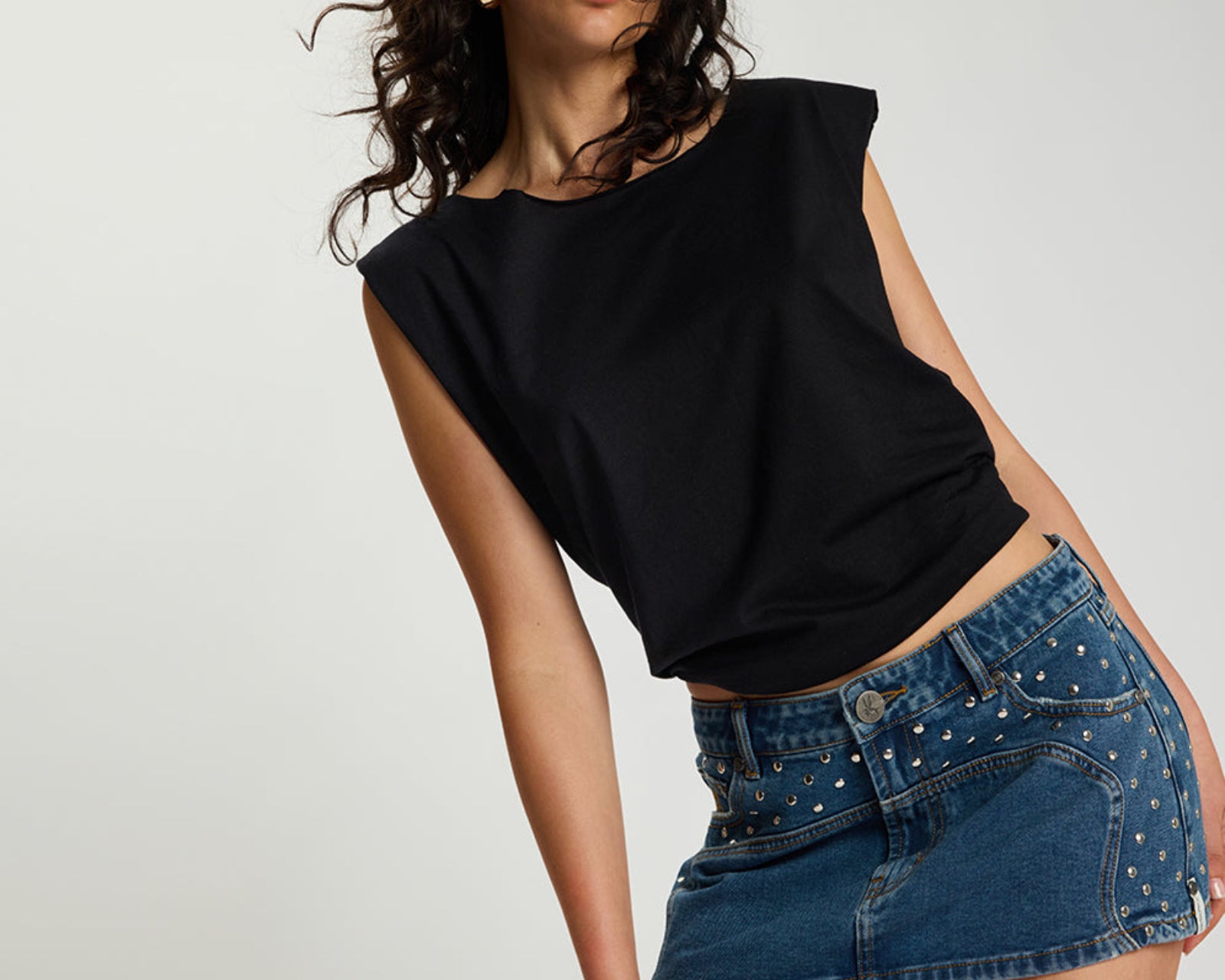 Chrome Edge Low Waist Studded Mini Denim Skirt - Eclipse Blue