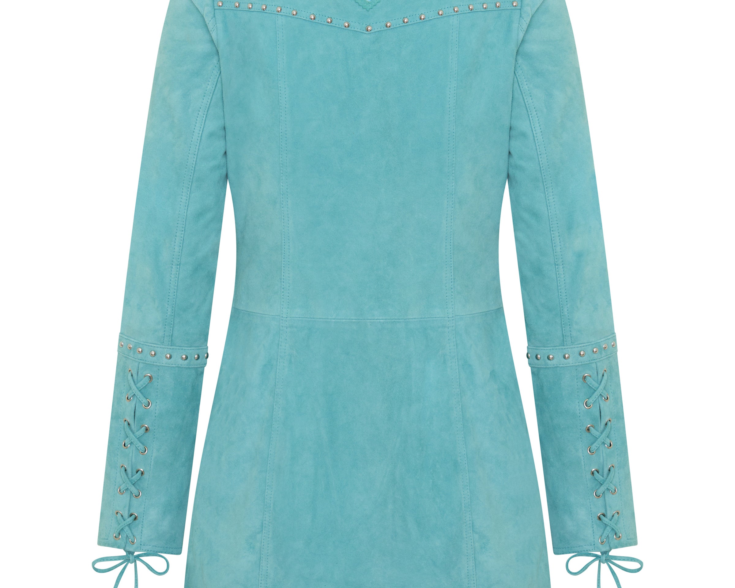 Cross My Heart Suede Longsleeve Laced Mini Dress - Mint Green