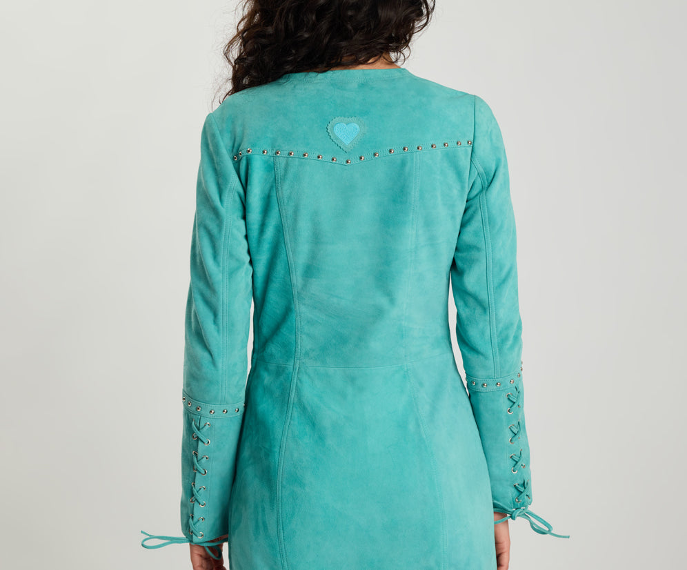 Cross My Heart Suede Longsleeve Laced Mini Dress - Mint Green