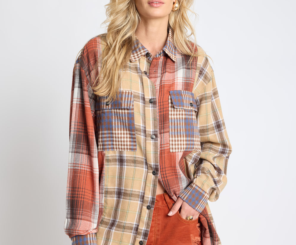 Essential Patchwork Flannel Shirt - Natural Check