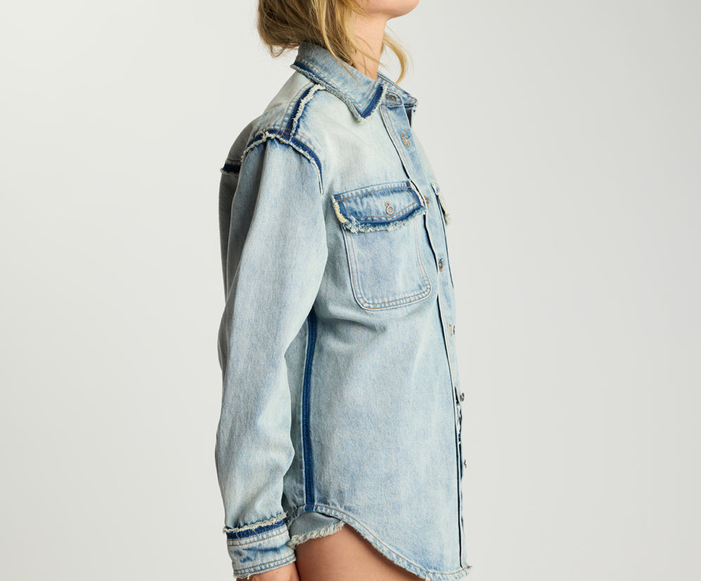 Split Party Everyday Denim Shirt - Split Party Contrast Blue