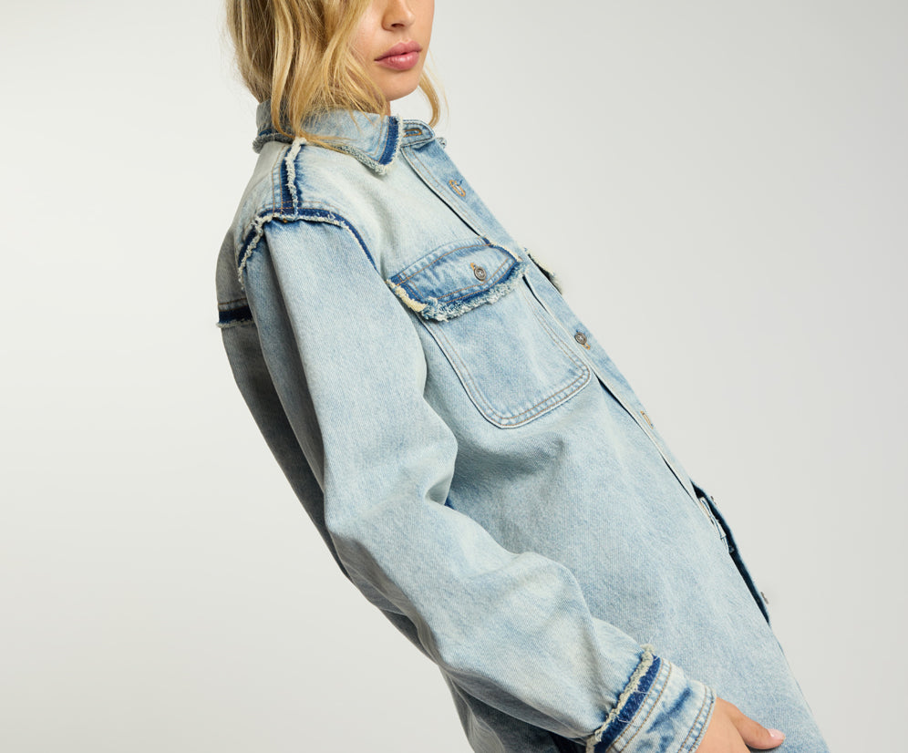 Split Party Everyday Denim Shirt - Split Party Contrast Blue