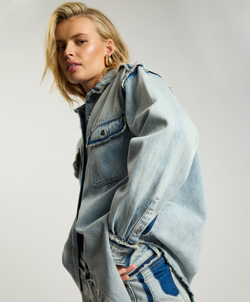 Split Party Everyday Denim Shirt - Split Party Contrast Blue