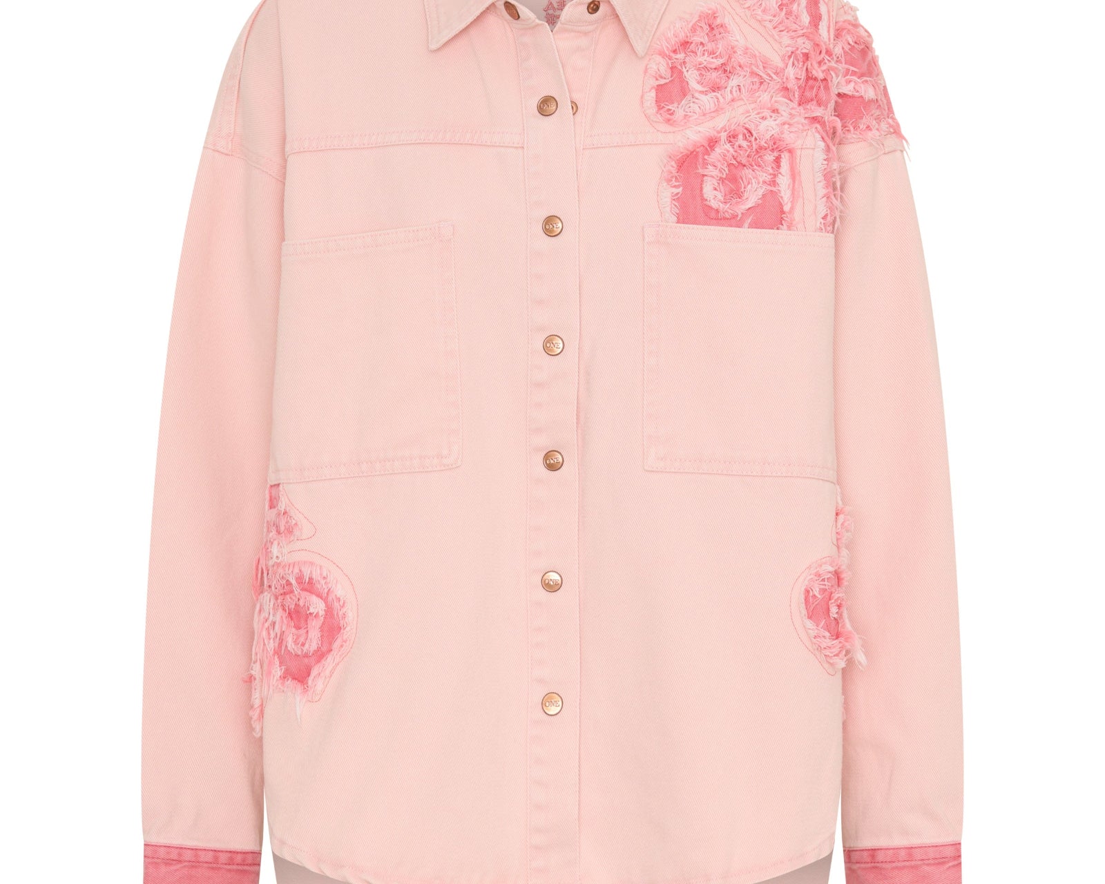 Frayed Daria Denim Shacket - Pink Petal