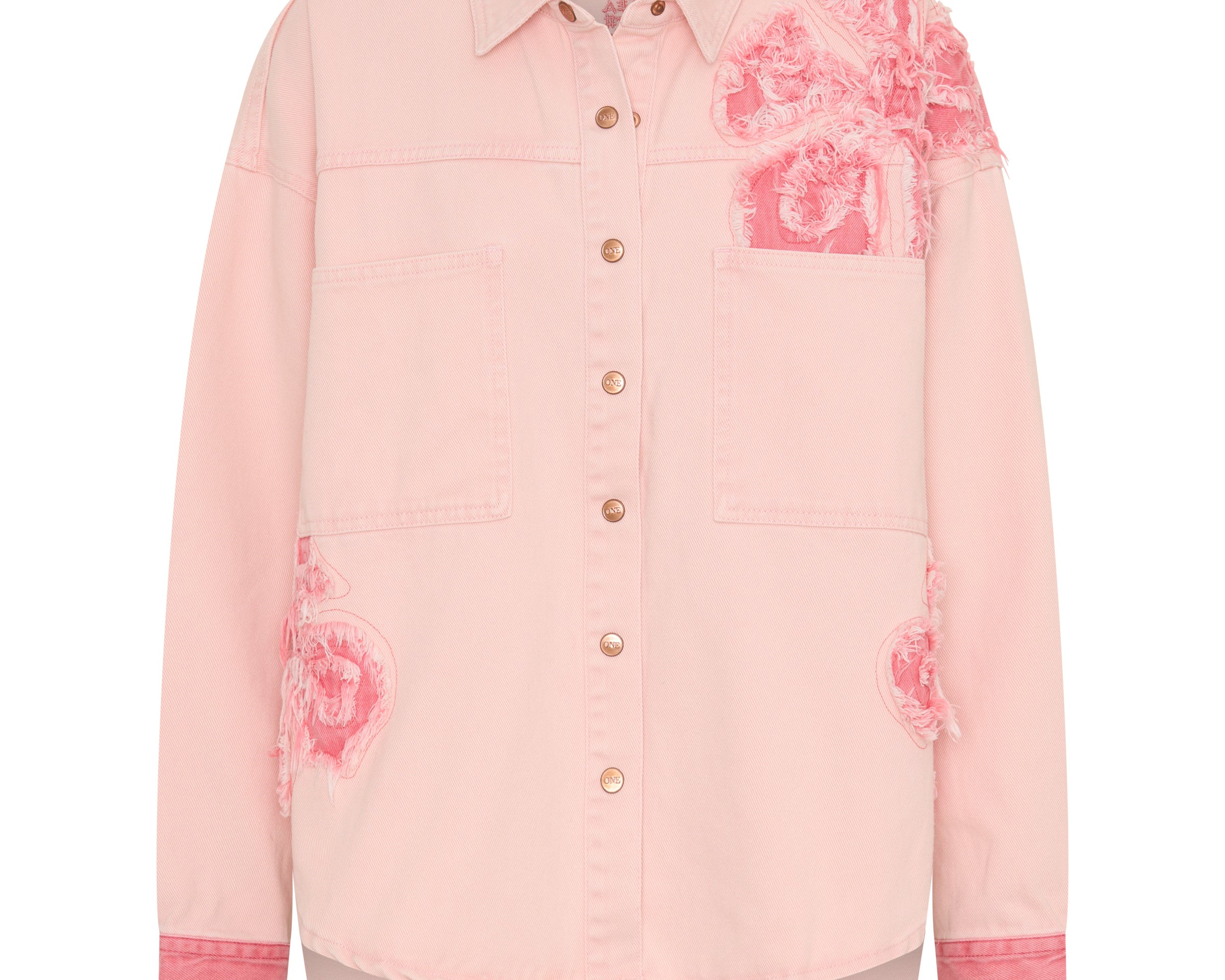 Frayed Daria Denim Shacket - Pink Petal